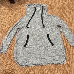 Gray Cozy Funnel Neck Pullover Sweater with Drawstrings